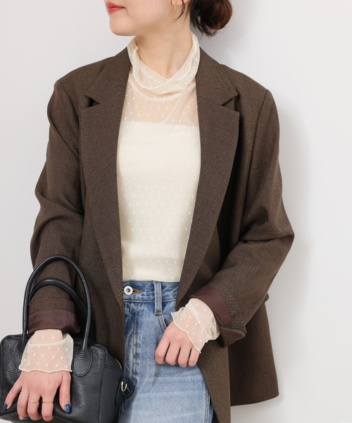 JOURNAL STANDARD relume（ジャーナルスタンダード　レリューム）の「《追加》チュールドットハイネック（Tシャツ/カットソー・レディース・アイボリー/ブラック/ブラウン・FREE）」の2枚目の写真