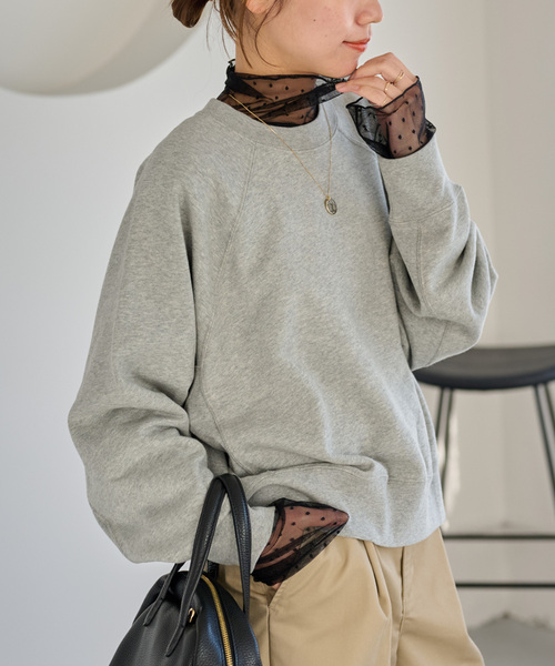 JOURNAL STANDARD relume（ジャーナルスタンダード　レリューム）の「《追加》チュールドットハイネック（Tシャツ/カットソー・レディース・アイボリー/ブラック/ブラウン・FREE）」の7枚目の写真