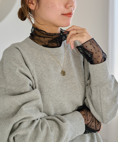 JOURNAL STANDARD relume（ジャーナルスタンダード　レリューム）の「《追加》チュールドットハイネック（Tシャツ/カットソー・レディース・アイボリー/ブラック/ブラウン・FREE）」の8枚目の写真