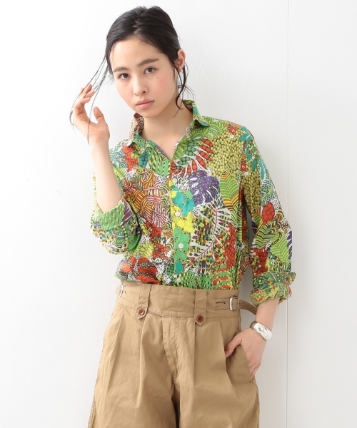 BEAMS BOY（ビームスボーイ）の「BEAMS BOY / リバティ カッタウェイ シャツ（シャツ/ブラウス・レディース・ホワイト/グリーン・ONE SIZE）」の7枚目の写真