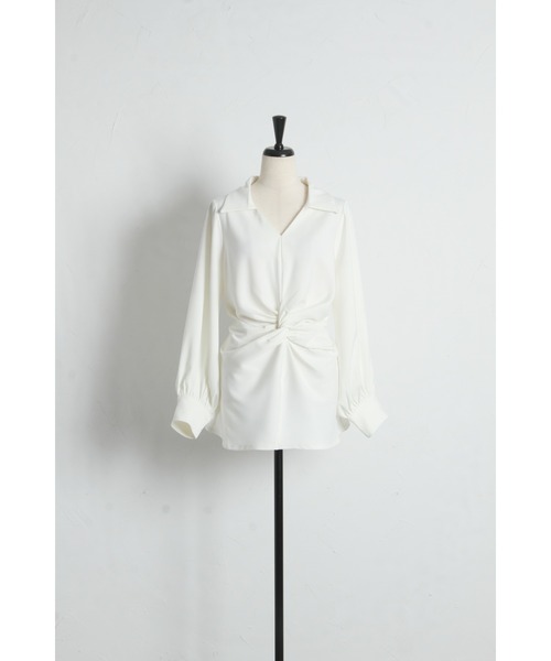 ARVELLIA(アルベリア)の「KNOT DRAPE BLOUSE(シャツ/ブラウス・レディース・ホワイト/ブラウン・M)」の15枚目の写真