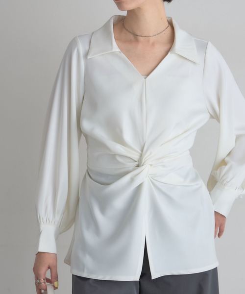 ARVELLIA(アルベリア)の「KNOT DRAPE BLOUSE(シャツ/ブラウス・レディース・ホワイト/ブラウン・M)」の10枚目の写真