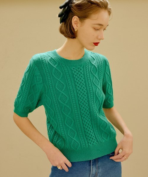 LOOKAST(ルックキャスト)の「グリーンロウケーブルウールニット(ニット/セーター・レディース・その他・ONE SIZE)」の1枚目の写真