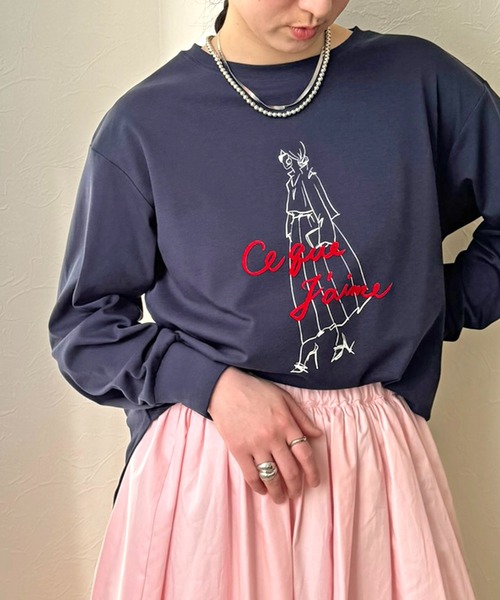 LHELBIE(レルビエ)の「イラストプリントロンT(Tシャツ/カットソー・レディース・ブラック/ネイビー/オフホワイト・M)」の3枚目の写真