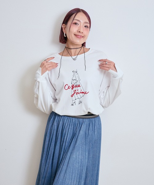 LHELBIE(レルビエ)の「イラストプリントロンT(Tシャツ/カットソー・レディース・ブラック/ネイビー/オフホワイト・M)」の16枚目の写真