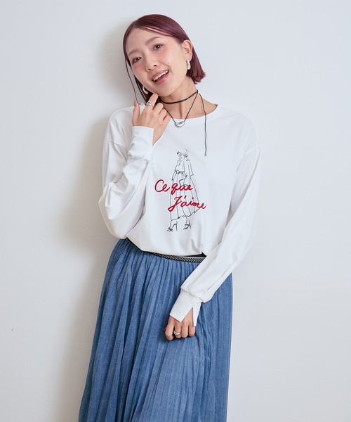 LHELBIE(レルビエ)の「イラストプリントロンT(Tシャツ/カットソー・レディース・ブラック/ネイビー/オフホワイト・M)」の18枚目の写真