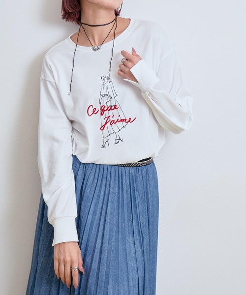 LHELBIE(レルビエ)の「イラストプリントロンT(Tシャツ/カットソー・レディース・ブラック/ネイビー/オフホワイト・M)」の6枚目の写真