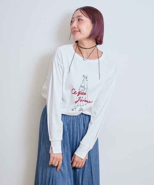 LHELBIE(レルビエ)の「イラストプリントロンT(Tシャツ/カットソー・レディース・ブラック/ネイビー/オフホワイト・M)」の7枚目の写真