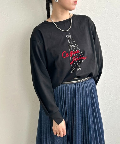 LHELBIE(レルビエ)の「イラストプリントロンT(Tシャツ/カットソー・レディース・ブラック/ネイビー/オフホワイト・M)」の8枚目の写真