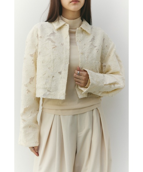 STYLEMIXER（スタイルミキサー）の「ジャガードショートジャケット（テーラードジャケット・レディース・アイボリー/ブラック・FREE）」の2枚目の写真