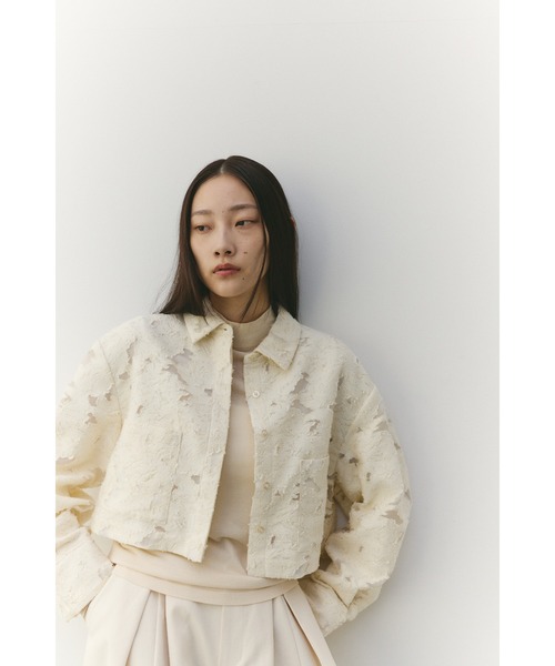 STYLEMIXER（スタイルミキサー）の「ジャガードショートジャケット（テーラードジャケット・レディース・アイボリー/ブラック・FREE）」の3枚目の写真