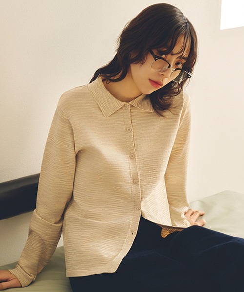 studio CLIP（スタディオクリップ）の「【daily CLIP】掠りボーダー襟付きカーディガン（カーディガン/ボレロ・レディース・ホワイト/ブルー・FREE）」の2枚目の写真