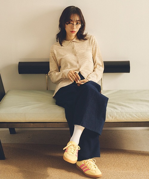 studio CLIP（スタディオクリップ）の「【daily CLIP】掠りボーダー襟付きカーディガン（カーディガン/ボレロ・レディース・ホワイト/ブルー・FREE）」の3枚目の写真