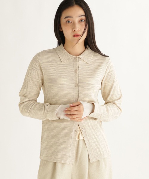 studio CLIP（スタディオクリップ）の「【daily CLIP】掠りボーダー襟付きカーディガン（カーディガン/ボレロ・レディース・ホワイト/ブルー・FREE）」の4枚目の写真
