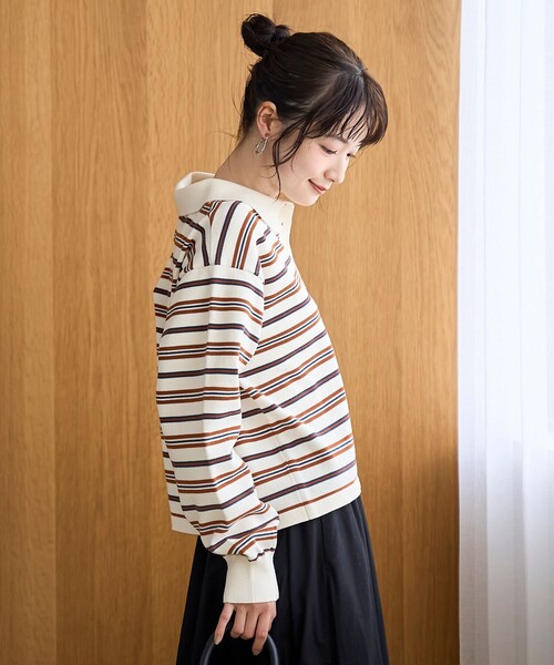 PENNEYS（ぺニーズ）の「【PENNEYS（ぺニーズ）別注】襟付きポロニット（ニット/セーター・レディース・ナチュラル/オフホワイト/ネイビー/ケリーグリーン/ベージュ・L/M）」の9枚目の写真