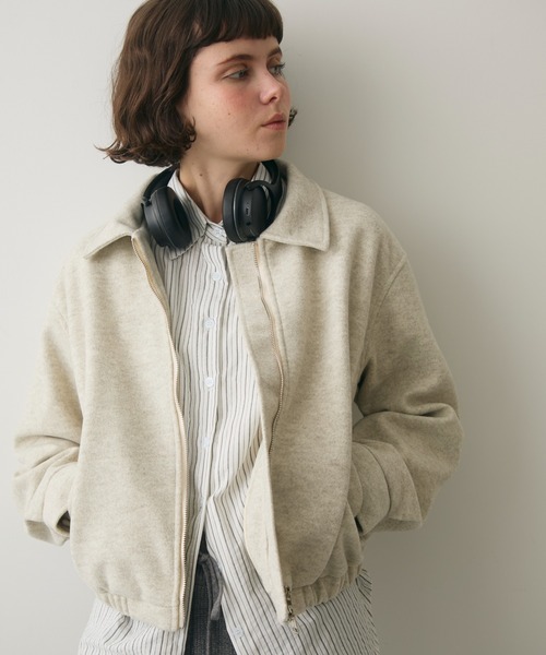full/fill.(フルフィル)の「melton like double zip jacket / メルトンライクダブルジップジャケット(ブルゾン・レディース・ダークグレー/アイボリー・FREE)」の2枚目の写真