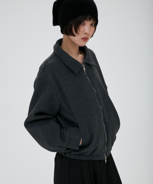 full/fill.(フルフィル)の「melton like double zip jacket / メルトンライクダブルジップジャケット(ブルゾン・レディース・ダークグレー/アイボリー・FREE)」の3枚目の写真