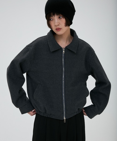 full/fill.(フルフィル)の「melton like double zip jacket / メルトンライクダブルジップジャケット(ブルゾン・レディース・ダークグレー/アイボリー・FREE)」の6枚目の写真