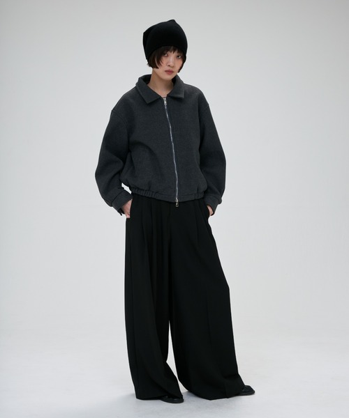 full/fill.(フルフィル)の「melton like double zip jacket / メルトンライクダブルジップジャケット(ブルゾン・レディース・ダークグレー/アイボリー・FREE)」の7枚目の写真