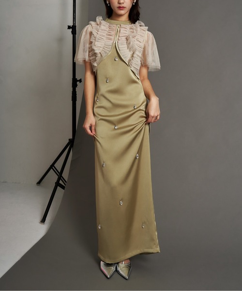 My shawty(マイシャウティー)の「satin bijou set dress(ドレス・レディース・ブルーグレー/ブラック/イエロー・SMALL/MEDIUM)」の1枚目の写真