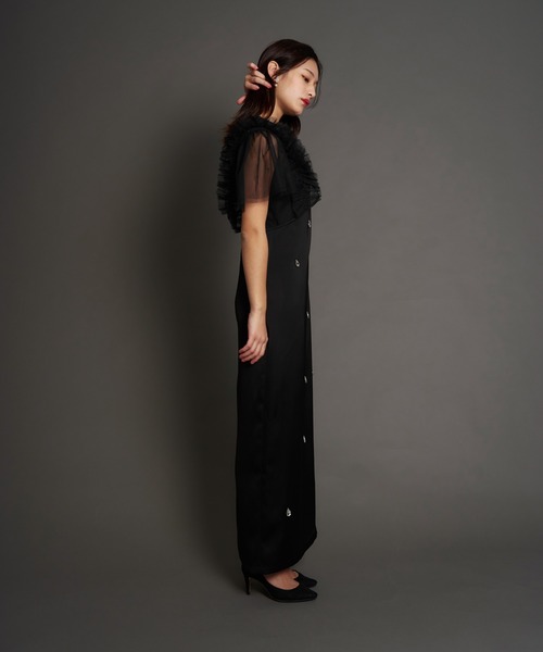 My shawty(マイシャウティー)の「satin bijou set dress(ドレス・レディース・ブルーグレー/ブラック/イエロー・SMALL/MEDIUM)」の6枚目の写真