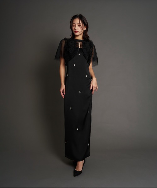 My shawty(マイシャウティー)の「satin bijou set dress(ドレス・レディース・ブルーグレー/ブラック/イエロー・SMALL/MEDIUM)」の7枚目の写真