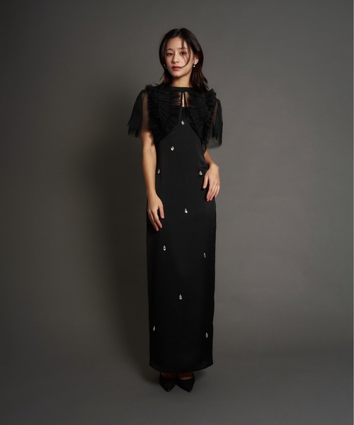 My shawty(マイシャウティー)の「satin bijou set dress(ドレス・レディース・ブルーグレー/ブラック/イエロー・SMALL/MEDIUM)」の5枚目の写真