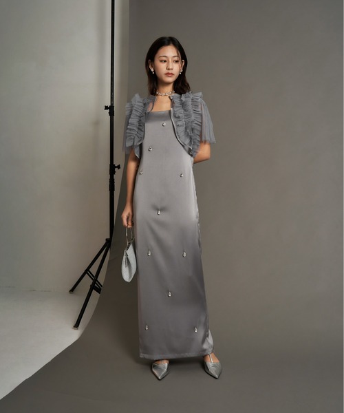 My shawty(マイシャウティー)の「satin bijou set dress(ドレス・レディース・ブルーグレー/ブラック/イエロー・SMALL/MEDIUM)」の19枚目の写真