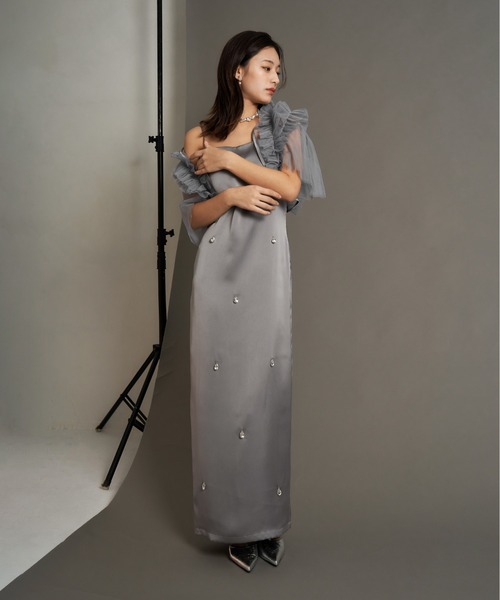 My shawty(マイシャウティー)の「satin bijou set dress(ドレス・レディース・ブルーグレー/ブラック/イエロー・SMALL/MEDIUM)」の17枚目の写真
