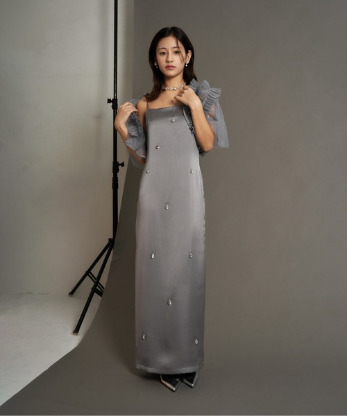 My shawty(マイシャウティー)の「satin bijou set dress(ドレス・レディース・ブルーグレー/ブラック/イエロー・SMALL/MEDIUM)」の20枚目の写真