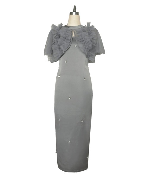 My shawty(マイシャウティー)の「satin bijou set dress(ドレス・レディース・ブルーグレー/ブラック/イエロー・SMALL/MEDIUM)」の12枚目の写真