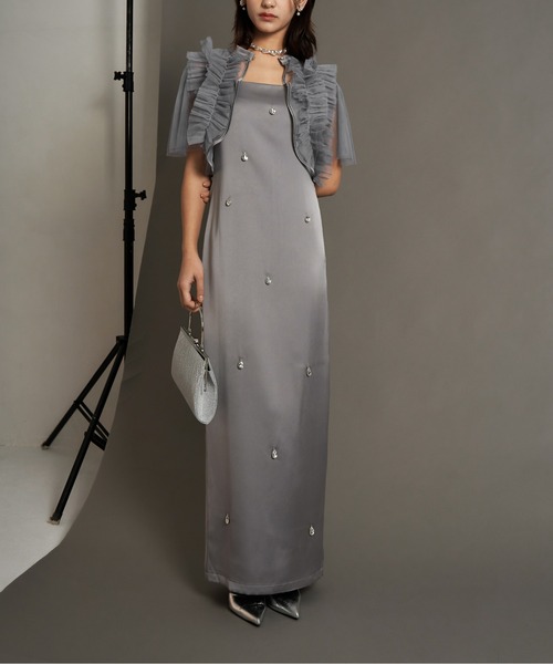 My shawty(マイシャウティー)の「satin bijou set dress(ドレス・レディース・ブルーグレー/ブラック/イエロー・SMALL/MEDIUM)」の21枚目の写真