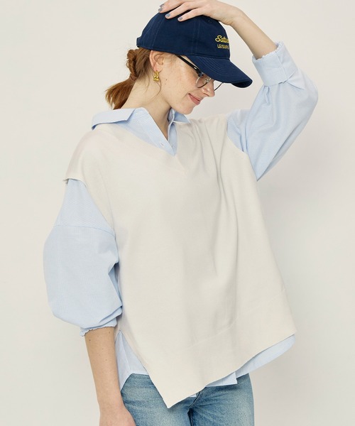 coca（coca）（コカ）の「ニットVネックベスト（ベスト・レディース・グレー/アイボリー・L/M）」の2枚目の写真