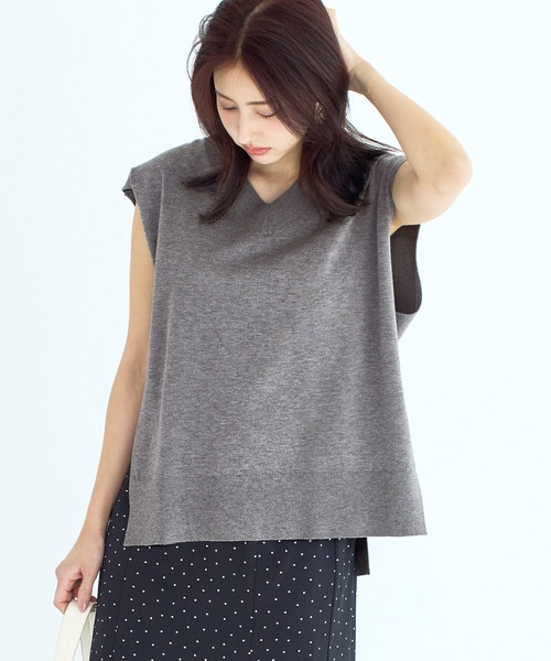 coca（coca）（コカ）の「ニットVネックベスト（ベスト・レディース・グレー/アイボリー・L/M）」の6枚目の写真