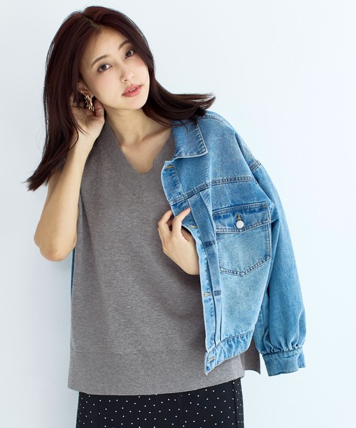 coca（coca）（コカ）の「ニットVネックベスト（ベスト・レディース・グレー/アイボリー・L/M）」の8枚目の写真