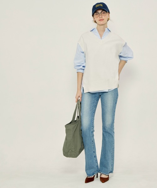 coca（coca）（コカ）の「ニットVネックベスト（ベスト・レディース・グレー/アイボリー・L/M）」の9枚目の写真