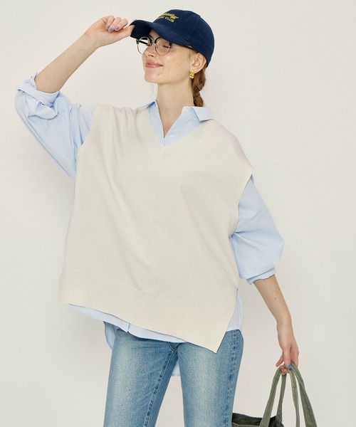 coca（coca）（コカ）の「ニットVネックベスト（ベスト・レディース・グレー/アイボリー・L/M）」の12枚目の写真