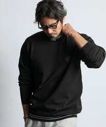 〔BLACK LABEL〕JACQUARD LOGO KNIT CREW：自宅で洗える ジャガードロゴ ウォッシャブルニット