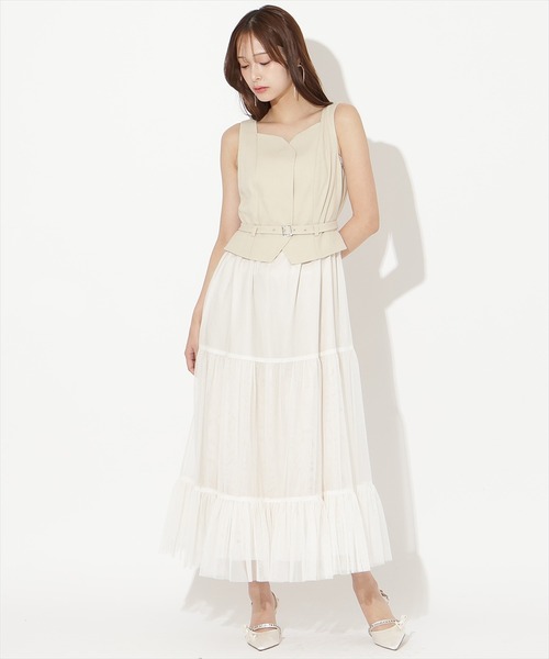 異素材ドッキングチュールワンピース（ワンピース）｜AND COUTURE