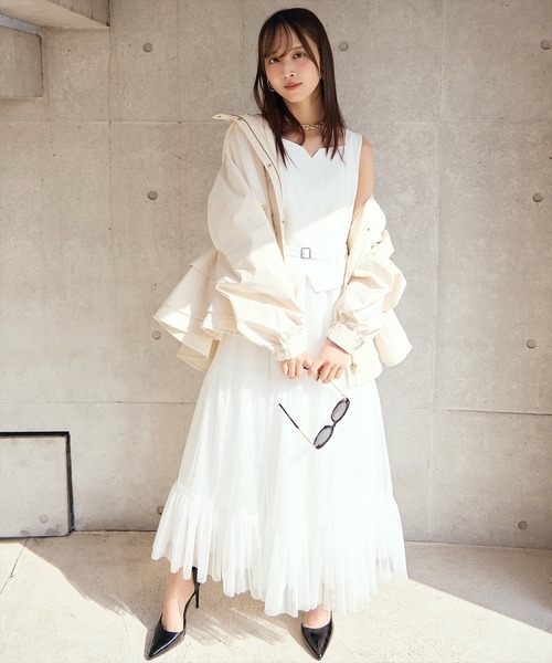 異素材ドッキングチュールワンピース（ワンピース）｜AND COUTURE