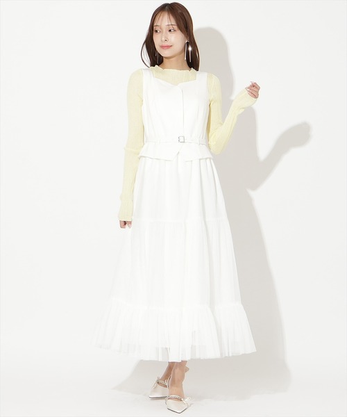 AND COUTURE(アンドクチュール)の「異素材ドッキングチュールワンピース(ワンピース・レディース・オフホワイト/ブルー/ベージュ/ネイビー・FREE)」の15枚目の写真