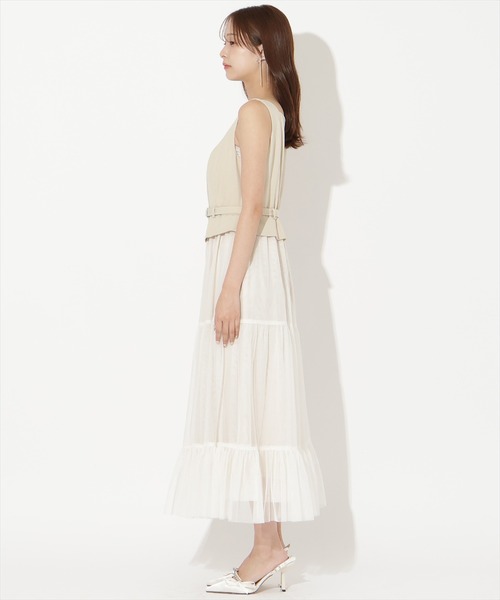 AND COUTURE(アンドクチュール)の「異素材ドッキングチュールワンピース(ワンピース・レディース・オフホワイト/ブルー/ベージュ/ネイビー・FREE)」の16枚目の写真