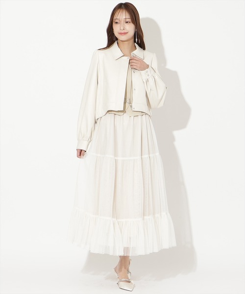AND COUTURE(アンドクチュール)の「異素材ドッキングチュールワンピース(ワンピース・レディース・オフホワイト/ブルー/ベージュ/ネイビー・FREE)」の21枚目の写真