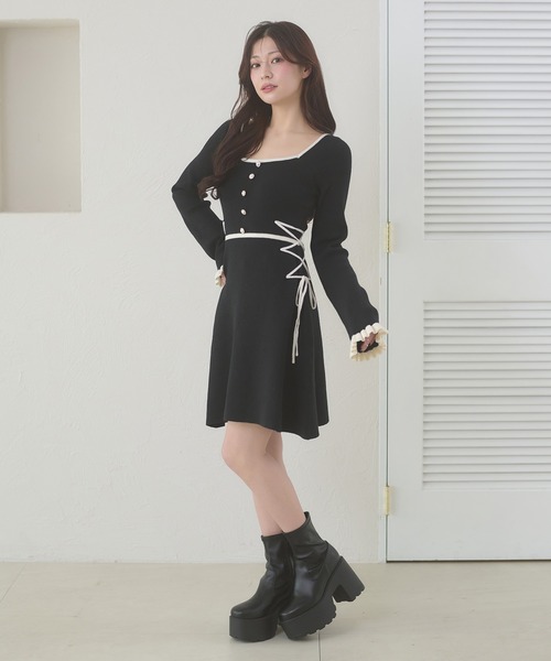 Ambre Neige(アンブルネージュ)の「side lace up flare mini knit dress / サイドレースアップフレアミニニットワンピース(ワンピース・レディース・チャコールグレー/ブラック・FREE)」の18枚目の写真
