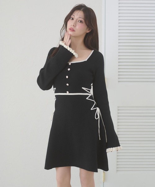 Ambre Neige(アンブルネージュ)の「side lace up flare mini knit dress / サイドレースアップフレアミニニットワンピース(ワンピース・レディース・チャコールグレー/ブラック・FREE)」の10枚目の写真
