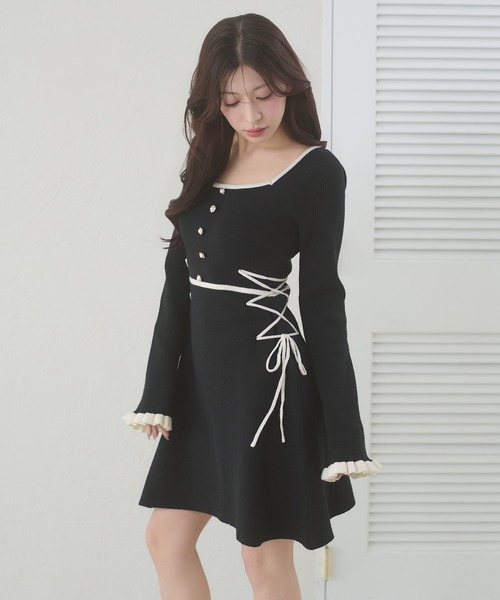 Ambre Neige(アンブルネージュ)の「side lace up flare mini knit dress / サイドレースアップフレアミニニットワンピース(ワンピース・レディース・チャコールグレー/ブラック・FREE)」の11枚目の写真
