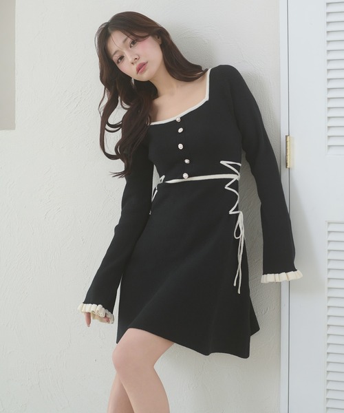 Ambre Neige(アンブルネージュ)の「side lace up flare mini knit dress / サイドレースアップフレアミニニットワンピース(ワンピース・レディース・チャコールグレー/ブラック・FREE)」の12枚目の写真