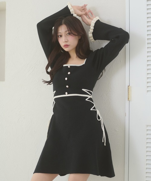 Ambre Neige(アンブルネージュ)の「side lace up flare mini knit dress / サイドレースアップフレアミニニットワンピース(ワンピース・レディース・チャコールグレー/ブラック・FREE)」の13枚目の写真