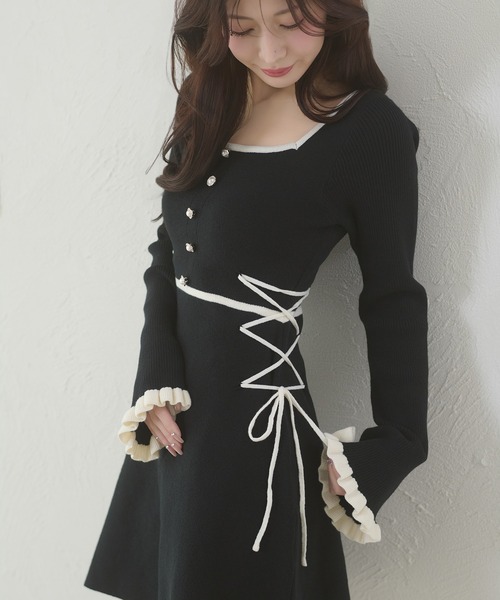 Ambre Neige(アンブルネージュ)の「side lace up flare mini knit dress / サイドレースアップフレアミニニットワンピース(ワンピース・レディース・チャコールグレー/ブラック・FREE)」の15枚目の写真