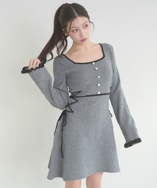 Ambre Neige(アンブルネージュ)の「side lace up flare mini knit dress / サイドレースアップフレアミニニットワンピース(ワンピース・レディース・チャコールグレー/ブラック・FREE)」の20枚目の写真